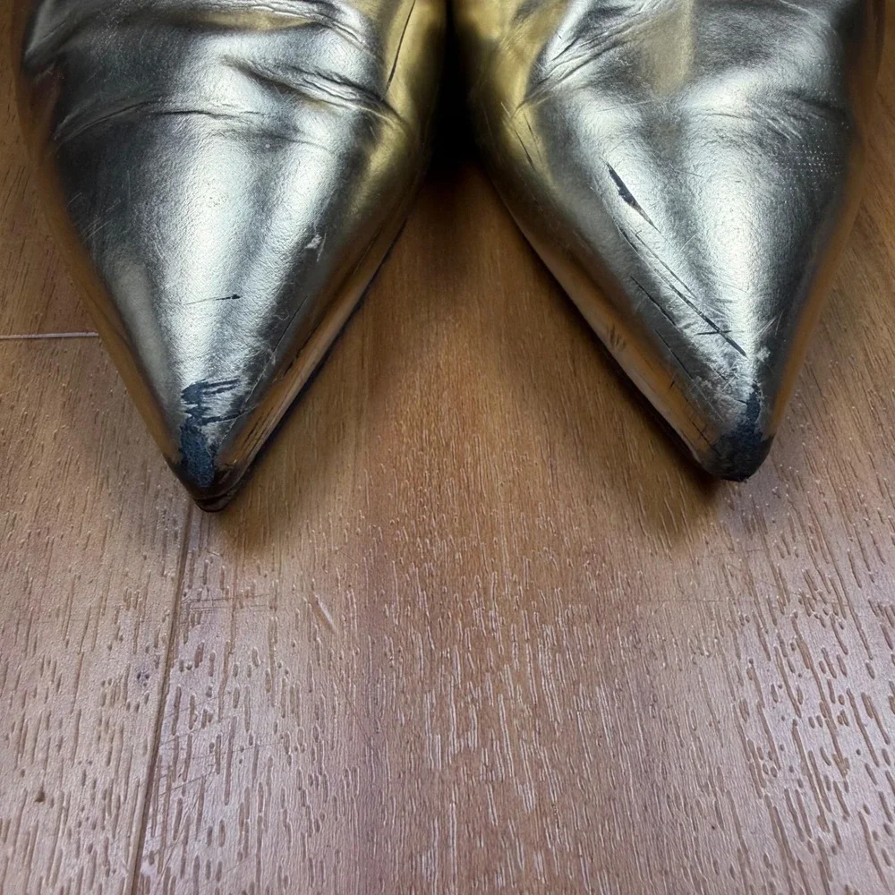 Balenciaga Paris Metallic Gold Leather Pointed ToeStiletto Ankle Boots 433245 40